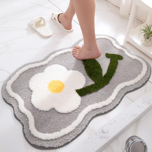 Bathroom Rug Set 2 Piece, Soft Cute Bath Mat and U-Shaped Contour Toilet Rug, Absorbent Microfiber Plush Bath Rug Set, Non-Slip Bath Carpet Machine Washable, 32x20 Plus 22x20 inches - color: Grey 32x20" + Green 22x20"