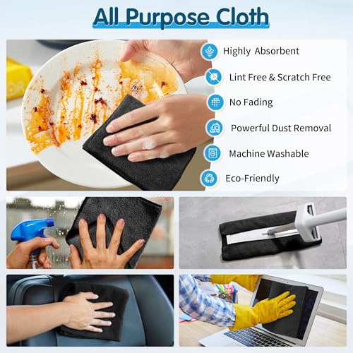 20 Pack Black Microfiber Cleaning Cloth, Lint-Free Car Wash Towels, All-Purpose Absorbent Cleaning Rags for Housekeeping, Dust Cloth for Office, Mechanic, Automotive - color: Black