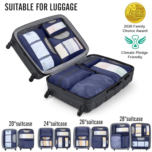 Veken 10 Set Packing Cubes for Travel Essentials,Anti-Wrinkle Buckled Suitcase Organizer for Shoe & Toiletry Bag,Carry On Luggage Bag with 99+ Count Mesh Holes for Airplane & College Dorm Accessories - color: 05 Indigo Blue