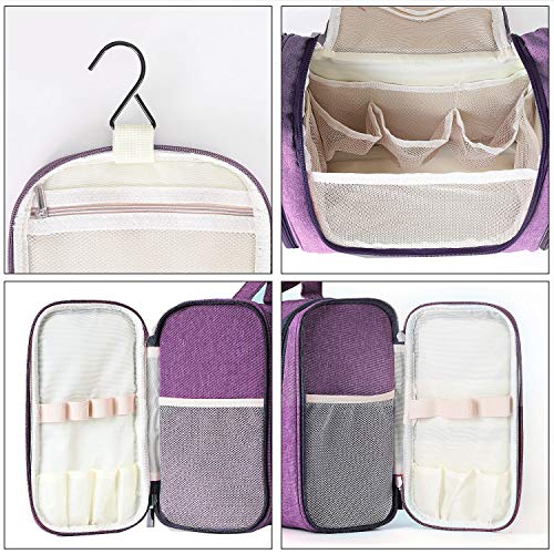 Freegrace Extra Large Hanging Toiletry Bag for Men and Women - Water-Resistant Nylon Travel Bathroom Organizer for Cosmetics, Makeup, and Toiletries - color: Wild Violet