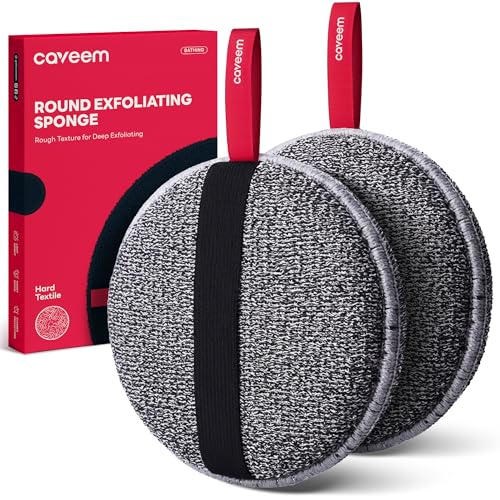 Caveem Exfoliating Body Scrubber, Extra Rough Shower Exfoliator Sponge, Body Exfoliating Sponges for Remove Dead Skin, Bath and Body Exfoliate Buffer, Round Sponge for Women (2 Pack) - style: Round and Rough Exfoliation