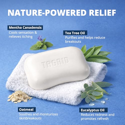 TAGRID Tea Tree Soap & Silicone Soap Dish Set: Long-Lasting Body Soap for Athletes & Daily Use with Quick-Drying, Antibacterial Soap Dish for Optimal Hygiene and Protection