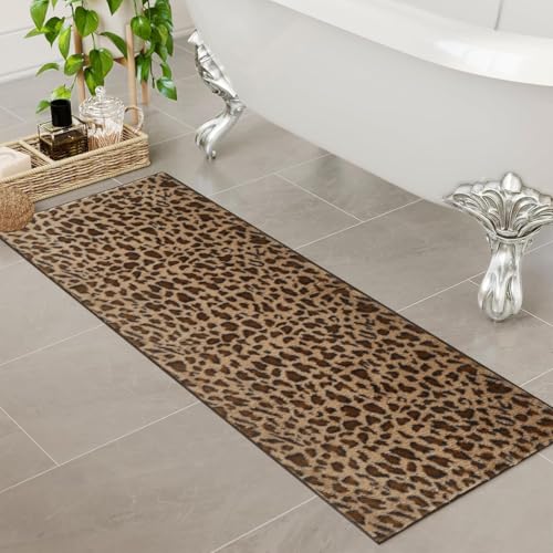 Bathroom Rugs Leopard Print Bath Mats Cheetah Fluffy Rug 20X47 Inch Non Slip Bath Rug Washable Bath Mat Shower Rug for Bathroom Floor Sink Shower Vanity - size: 1'8" x 3'11" (Rectangular)