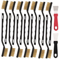 12 Pcs Mini Brass Brush Set, Brass Scratch Brush with Curved Handle | Cleaning Weld Slag and Rust - style: Brass