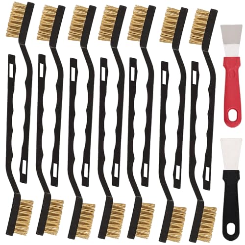 12 Pcs Mini Brass Brush Set, Brass Scratch Brush with Curved Handle | Cleaning Weld Slag and Rust - style: Brass