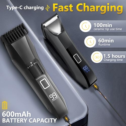 Manscape 4-in-1 Men's Body & Beard Trimmer - Groin, Pubic, and Ball Hair Shaver with No-Nick Technology, 20-Length Adjustable Beard Styler, Nose Trimmer, IPX7 Waterproof, LED Display, Travel Case - color: Tuxedo Black