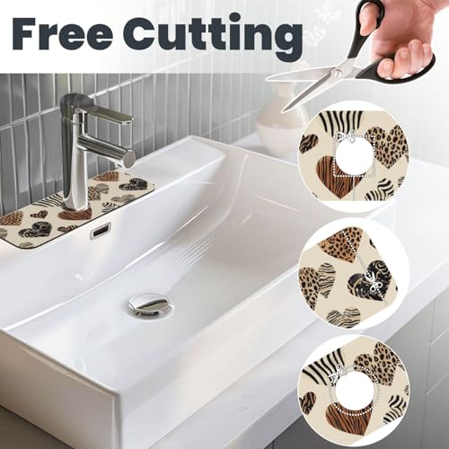 Kitchen Sink Splash Guard Faucet Mat, Cheetah Zebra Spots Heart Shapes Diatom Mud Absorbent Draining Mat For Kitchen Sink Bathroom - color: Cheetah Zebra Spots Heart Shapes, size: One Size