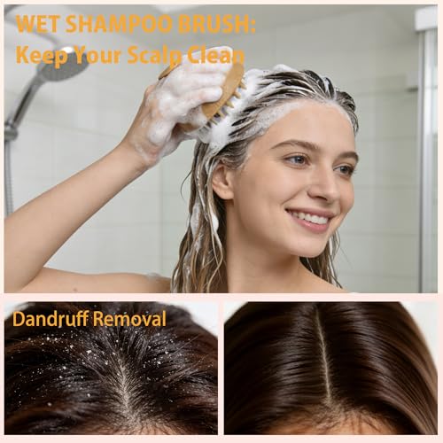 Nimiah Scalp Massager Hair Growth - Manicure Safe Scalp Scrubber Shampoo Brush with Coconut Shell Base & Soft Silicone Bristles for Dandruff Removal, Stress Relax & Deep Cleansing