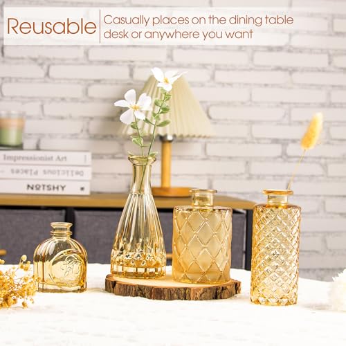 TBWIND Gold Amber Glass Bud Vases Set of 12, Small Vases for Flowers, Champagne Mini Vintage Vases for Centerpieces,Bud Vase in Bulk for Wedding Decor,Single Flowers,Office and Home Table Flower Décor - color: Amber-12pcs, size: 12Pcs
