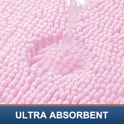 Smiry Luxury Chenille Toilet Rugs U-Shaped 20x20, Soft Absorbent Non-Slip Contour Bathroom Rugs for Toilet, Machine Washable Contoured Bath Mats, Pink - color: Pink, size: 20" X 20" Contour Rug