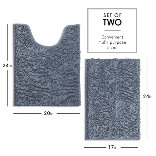 Hearth & Harbor Bathroom Rugs, Chenille Bath Mat - Machine Washable Bath Mats for Bathroom Non-Slip Backing Rubber, Quick Dry Bathroom Mat, 17 x 24 + 20 x 24 - Stone Blue - color: Stone Blue, style: 17 x 24 + 20 x 24