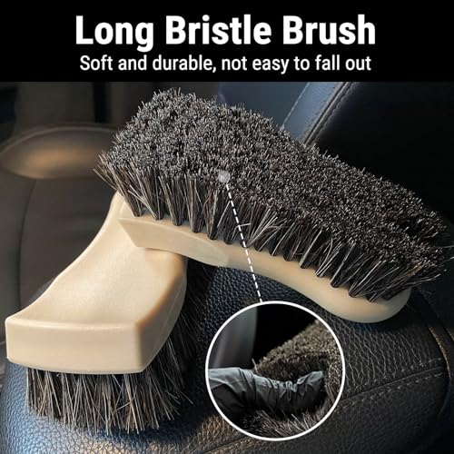 YeewayVeh Long Bristle Horse Hair Brush for Leather, Versatile Leather Cleaning Brush for Car Interior Seat, Carpet, Upholstery, Furniture and Shoes - color: Brown, size: 1 Pack
