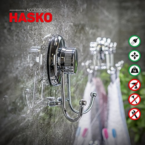 HASKO accessories - Powerful Vacuum Suction Cup Hooks - Organizer for Towel, Bathrobe and Loofah - Strong Stainless Steel Towel Hooks for Bathroom & Kitchen, Towel Hanger Storage (2 Pack) - color: Chrome