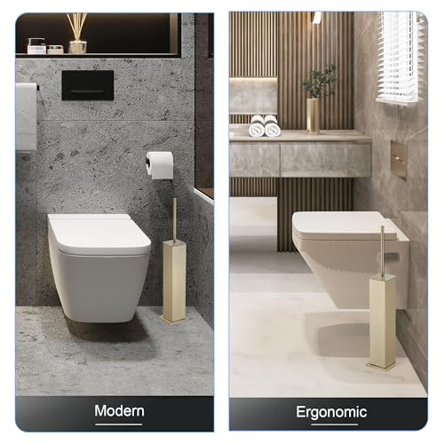 BVL Toilet Brush and Holder Set Brushed Gold Stainless Steel 304 Square Freestanding Toilet Brush for Bathroom - color: Brushed Gold
