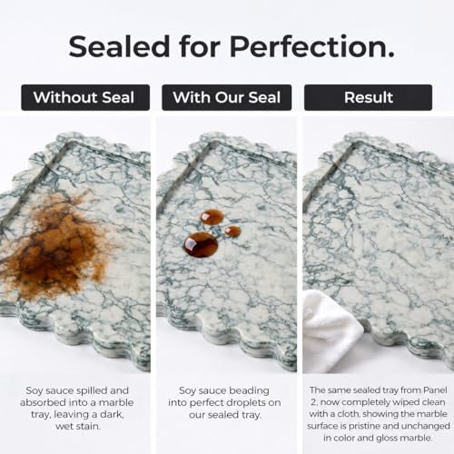 14" x 10" Large Genuine Cyan Green Scalloped Marble Tray, Pre-Sealed for Stain & Water Resistance, Luxury Decorative Trays for Vanity, Bathroom, Dresser, Coffee Table, Home Decor - color: Cyan Green