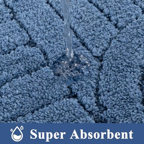 Vaukki Bathroom Rugs Sets 3 Piece, Blue Washable Non Slip Soft Bath Mats for Shower and Tub, Plush Absorbent Microfiber Toilet Rug U Shaped, 48x20+26x18+24x20 Inch - color: Blue, size: 18''x26''+20''x48''+20''x24''