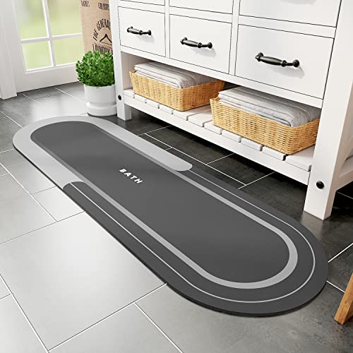 MontVoo Bath Mat Runner - Long Non Slip Absorbent Quick Dry Thin Bath Rug for Bathroom Floor Mat - Rubber Backed - Stain Resistant - Easy Care - Darkgrey 17"x59" - color: Darkgrey, size: 17"x59"