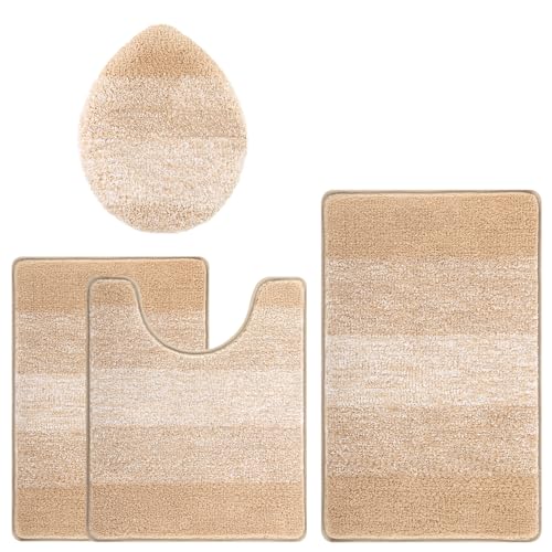 Bsmathom Bathroom Rug Set Bath Rugs Microfiber Non Slip Bathroom Set 4 Piece with Toilet Cover, Washable Absorbent Bath Mat, Beige - color: Beige, size: 18"x26"+20"x31"+U20"x24"+Cover19"x21"