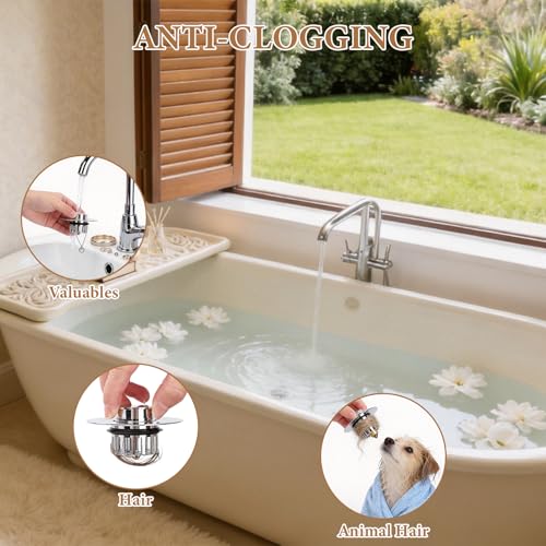 Bathtub Drain Stopper Hair Catcher, Pop Up Sink Stopper with Anti-Clogging Basket, Bathroom Sink Strainer Fits 1.5"-1.75" Bath Drain Hole