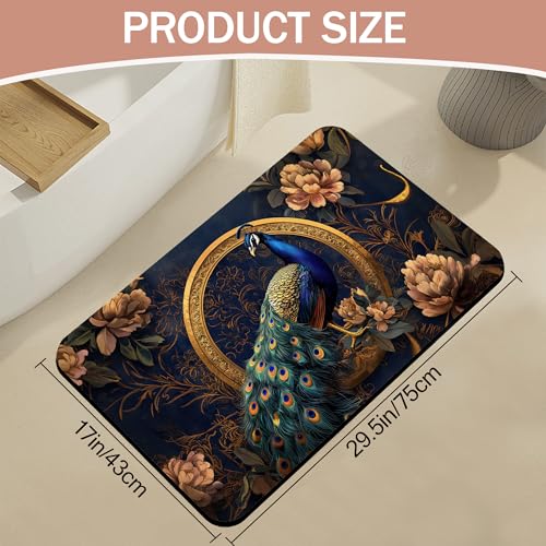 Peacock Bathroom Rugs,Bath Mats for Bathroom,Floral Low Pile Absorbent Bath Mat,Rubber Backing Non Slip Washable Thin Quick Dry Door Mat 17x29.5 Inch - color: Peacock,floral