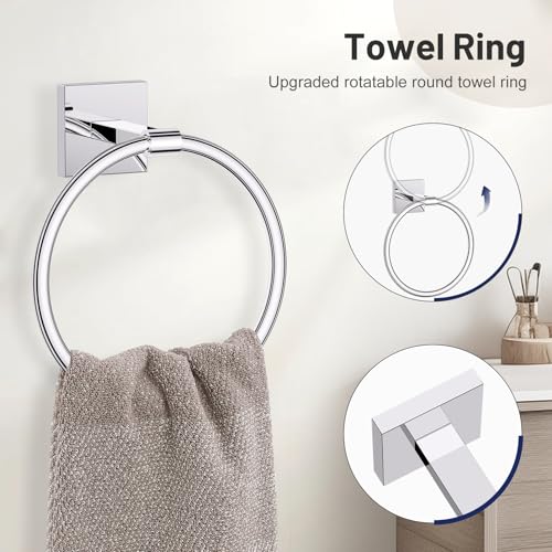 5 Pieces Bathroom Hardware Set Polished Chrome Towel Bar Set Includes 23.6” Towel Bar, Towel Ring Holder, Toilet Paper Holder and Two Towel Hooks, Bathroom Accessories Set SUS304 Wall Mounted - color: Polished Chrome, size: 5 Pieces - Standard