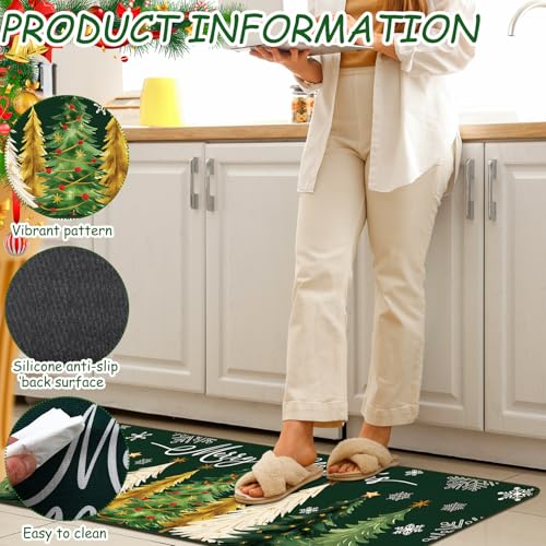 Drydiet 3 Pcs Green Christmas Kitchen Rug and Mat Set Xmas Tree Snowflakes Kitchen Floor Mat Waterproof Non Slip Farmhouse Merry Christmas Doormat Holiday Xmas Decor for Home Office Bathroom Decor - color: Green, style: Christmas Tree