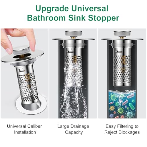 Bathroom Sink Drain Strainer,Universal Pop-Up Sink Stopper Hair Catcher, Anti-Clog Stainless Steel Drain Filter Basket, Removable Sink Drain for Bathroom Sink Stopper (Ysilver-2（with Buckle）) - color: Ysilver-2（with Buckle）