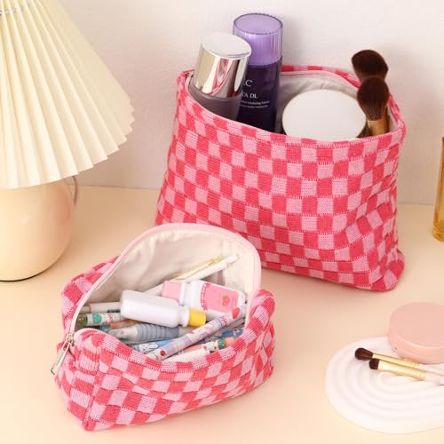 LYDZTION Makeup Bag Cosmetic Bag for Women,1Pcs Large Capacity Makeup Bags and 1Pcs Pencil Case Makeup Brushes Storage Bag Travel Toiletry Bag Organizer - color: 3pcs rose red