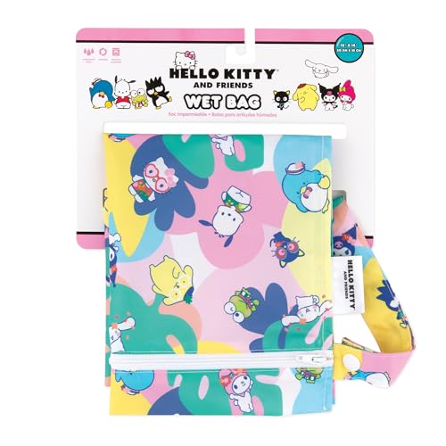 Bumkins Waterproof Wet Bag for Baby, Travel, Swim Suit, Cloth Diapers, Pump Parts, Pool, Beach, Gym Clothes, Toiletry, Hook to Stroller, Daycare, Zipper Reusable Wetdry Packing Pouch, Hello Kitty Luau - color: C6 Hello Kitty Luau, style: Wet Bag
