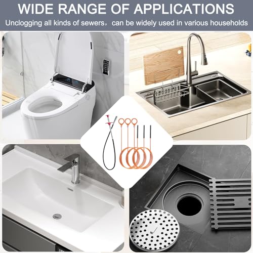Hair Catcher Drain Auger Cleaner Tool Set - 3 × 53 Inch Sink Snake + 1 × 35 Inch Drain Clog Remover, Set For Toilet, Kitchen Sink, Bathroom Tub, Sewer，4 Pack