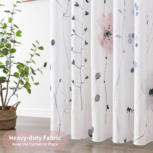 QiyI Watercolor Floral Shower Curtain, 3D Embossed Butterflies Pink Blue Bathroom Curtain, Minimalist Farmhouse White Bath Curtain, Waterproof Fabric Flower Shower Curtain Set with Hooks, 72x72 - color: Blue Branches, size: 72"W x 72"L (Pack of 1)