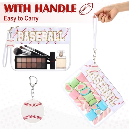 Kacctyen Baseball Gift Makeup Bag with Chenille Letter Patch Clear Cosmetic Pouch Waterproof PVC Organizer Purse Baseball Stuff Gifts Toiletry Storage Bag for Girls Women Mom Her Friends White - color: White, style: Baseball