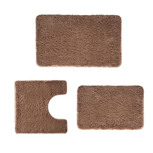 3 Pieces Luxury Bathroom Rug Set with U-Shaped Toilet Rug, Non-Slip Rubber Bottom, Thick Microfiber Fluffy Plush, Water absorption, Quick Dry, Ultra Soft, Bath Mats for Bathroom, Tub(Champagne) - color: Champagne
