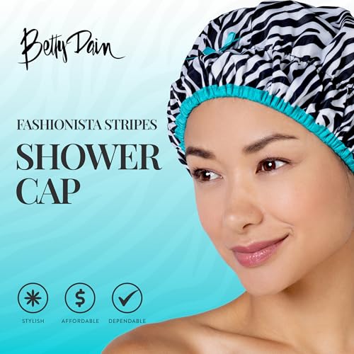 Reusable Shower & Bath Cap & Lined, Oversized Waterproof Shower Caps Large Designed for all Hair Lengths with PEVA Lining & Elastic Band Stretch Hem Hair Hat - Fashionista Sassy Stripes - color: Sassy Stripes