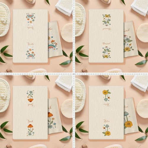 Boho Botanical Bathroom Hand Towels Set of 4, Relax Breathe Soak Unwind Decorative Hand Towels for Gym Yoga Spa Bathroom Decor, 16x24 Inches(Style G) - color: G