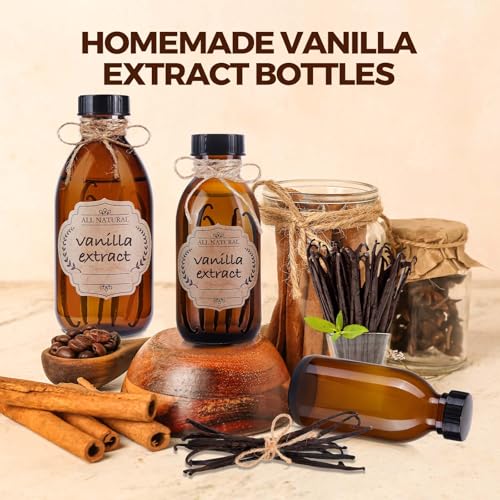 12 Pack 4 oz Vanilla Extract Bottles, Amber Boston Glass Bottle with Cap Empty Brown Glass Bottles for Homemade Vanilla Extract, Essential Oils, Juice, Potion, Syrup, Liquids, Christmas Gift - color: Amber, size: 12 Pack