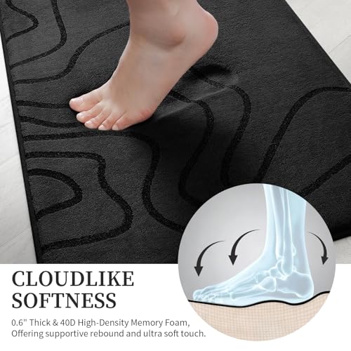 YIHOUSE Memory Foam Bathroom Rugs Sets 5 Piece - Extra Thick Ultra Soft Absorbent Bath Mat Set, Non-Slip Machine Washable Bath Rugs for Bathroom, Tub & Shower, Home Decor Accessories, Black - color: Black, size: 1'5" x 3'10" (5 pieces)