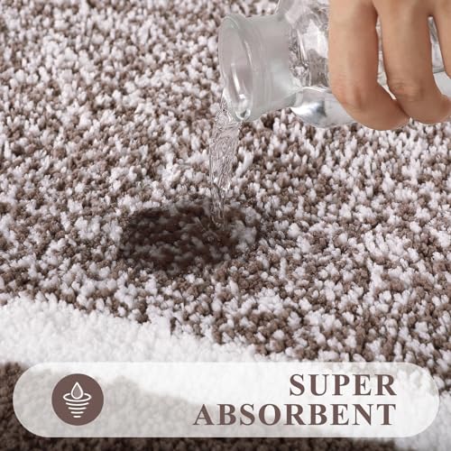 Pauwer 3 Piece Plush Bath Mat Set, Non Slip Shaggy Bathroom Mats with U-Shaped Contour Toilet Mat for Bedroom Living Room - color: Coffee, size: 18"x26"+18"x48"+U Shape 20"x24"