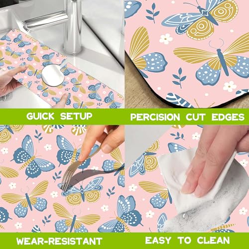 Kitchen Sink Splash Guard Faucet Mat Super Absorbent Fast Drying Mat Guard Behind Faucet Drip Catcher for Kitchen Bathroom (Butterflies and Chamomile, 23.5"X5.5") - color: A-Butterflies and Chamomile