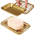 Kitchen and Bathroom Soap Dish Tray - Metal 2-Piece Soap Dish Tray with Drainage Grid and Holder for Kitchen Sink Countertops to Store Soap, Sponges, Scrubbers - Rust Resistant (2 Pack, Gold) - color: Gold