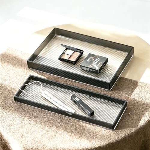 12"x8"Bathroom Vanity Tray for Counter,Black Acrylic Perfume Tray for Dresser,Kitchen soap Dispenser Tray,Coffee Table Tray Decor,Lucite Jewelry Candle Cologne Tray,Toilet Organizer
