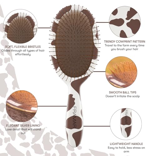FRAMAR Cow Print Hair Brush Detangler, Detangling Hairbrush For Women, Wet Hair Brush For Girls, Wet Hairbrushes, Girls Hairbrush Detangler, Reduces Frizz - Cow Print - color: Yeehaw