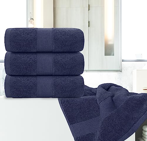 White Classic Luxury Bath Towels Set of 4 Large - 700 GSM Cotton Ultra Soft Bath Towels 27x54 | Highly Absorbent and Quick Dry | Hotel Towels for Bathroom Luxury, Plush Shower Towels, Navy - color: 15: Navy Blue