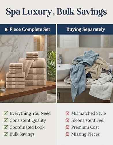 LANE LINEN 100% Cotton Towels Set - 16 Piece value pack - Soft, Absorbent & Durable - 4 Bath, 8 Washcloths, 4 Hand Towels for Bathroom - Ideal for Home, Spa & Gym - Quality You Can Trust - Taupe - color: 08: Taupe