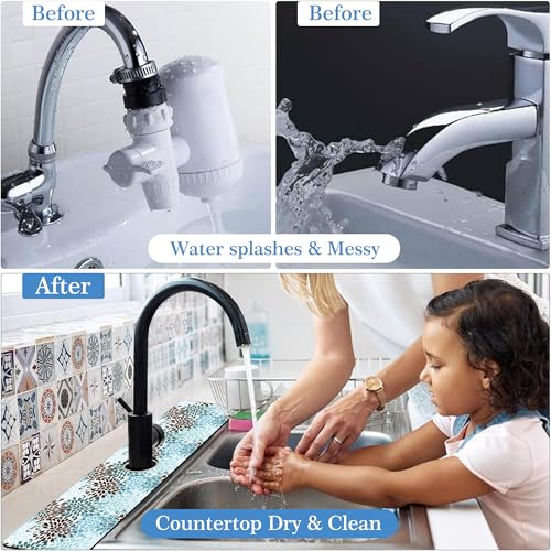 Faucet Mat Splash Guard Colorful Rain Drop, Soft Diatom Mud Material, Strong Water Absorption, Non-slip,Easy to Clean for Bathroom, Kitchen 23.5"X5.5"