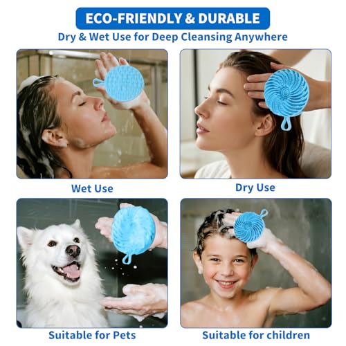 Larger Silicone Body Scrubber&Scalp Massager Hair Growth,Dual Sided Dual-Use,Exfoliating Body Scrubber,Wet&Dry Brush for Hair Massager Scalp,Silicone Shower Scrubber (Blue) - color: Blue