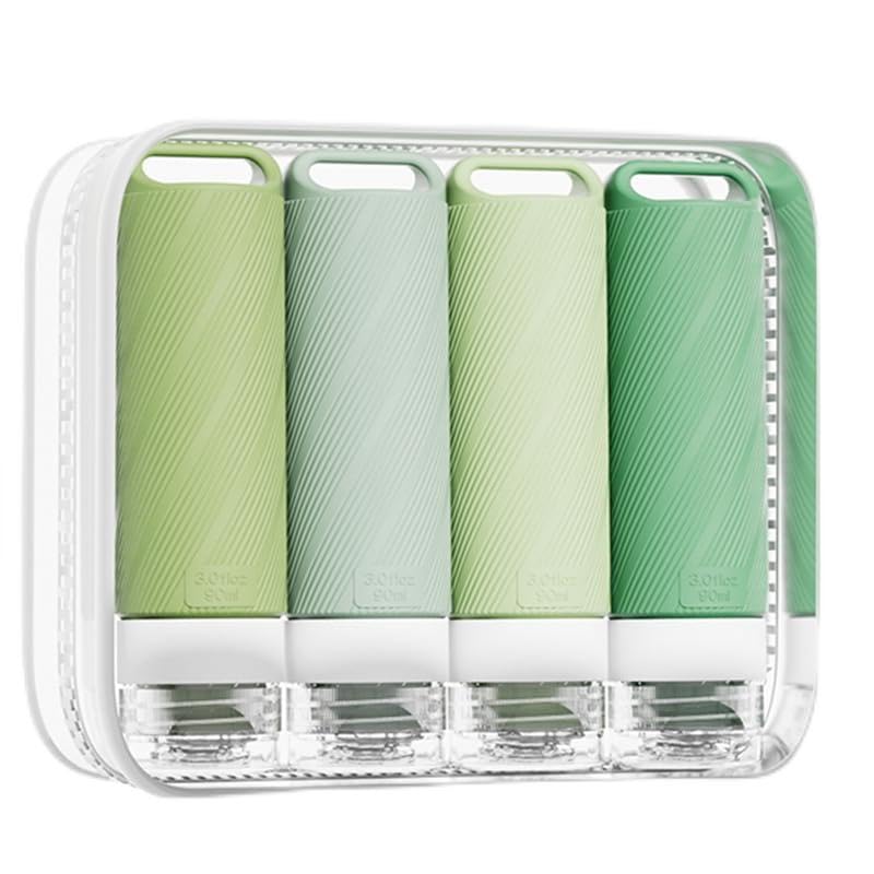 5 packs of toiletries travel bottles, TSA Approval silicone travel containers, leak proof refillable shampoo and conditioner are essential for travel, fitness, business trips, office use(green) - color: Green