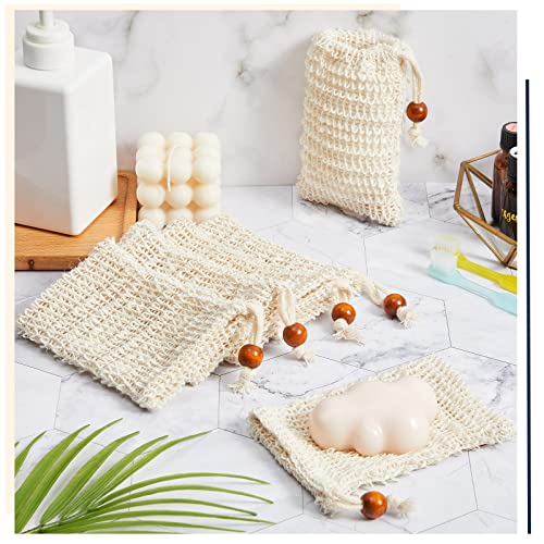 Cunhill 40 Pack Soap Saver Bag Exfoliating Soap Pouch with Drawstring Bar Wooden Bead Foaming and Drying Exfoliating Net for Bath and Shower (4.7x7.1 Inch) - size: 4.7x7.1 Inch