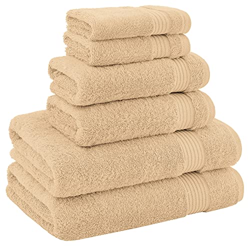 American Bath Towels 100% Cotton 6 Piece Turkish Towel Set, Ultra Soft Absorbent Bathroom Towels, 2 Bath Towel 2 Hand Towels 2 Washcloths, Beige - color: Beige, size: 6 Piece Towel Set XL