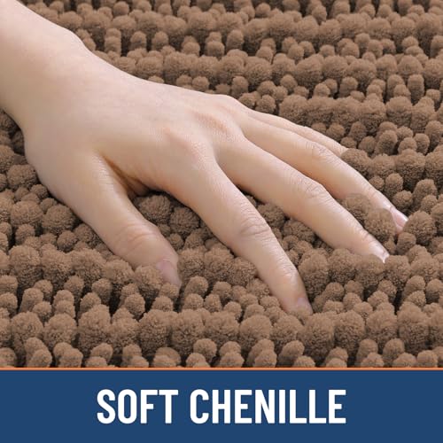 Smiry Bathroom Toilet Rugs U Shaped 24x20, Extra Soft Absorbent Non Slip Rubber Backing Chenille Contour Bath Rugs for Toilet, Machine Washable Contoured Bath Mats, Mocha - color: Mocha, size: 24'' X 20''
